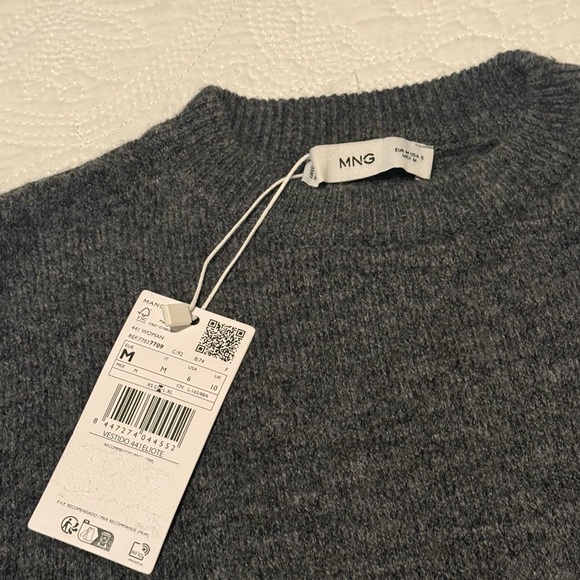 NWT Mango Dark Gray Ribbed-Knit Dress Sweater M - Picture 7 of 10